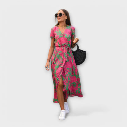 Robe Féminine Décontractée avec Col en V et Ceinture