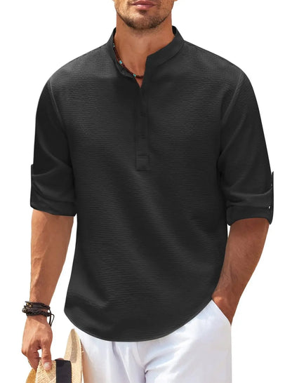 Chemise Homme Classique à Manches Longues avec Col Italien