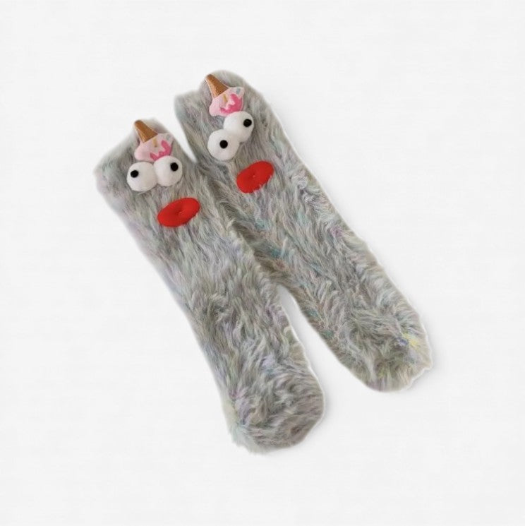 Chaussettes colorées 3D doublées peluche pour femme