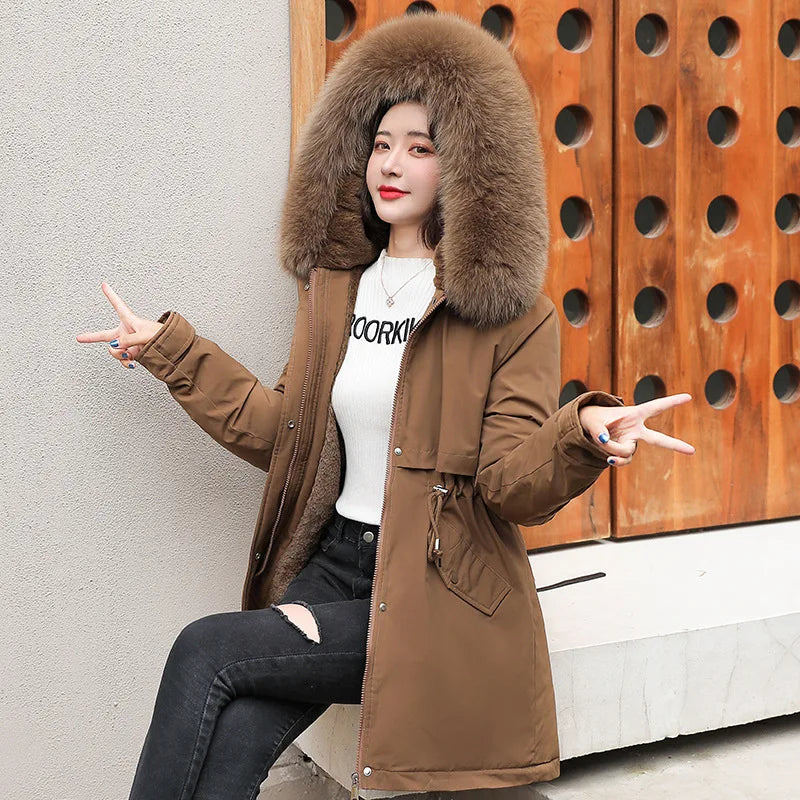 Veste Hiver Femme À Capuche Fourrure Douce