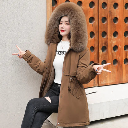Veste Hiver Femme À Capuche Fourrure Douce