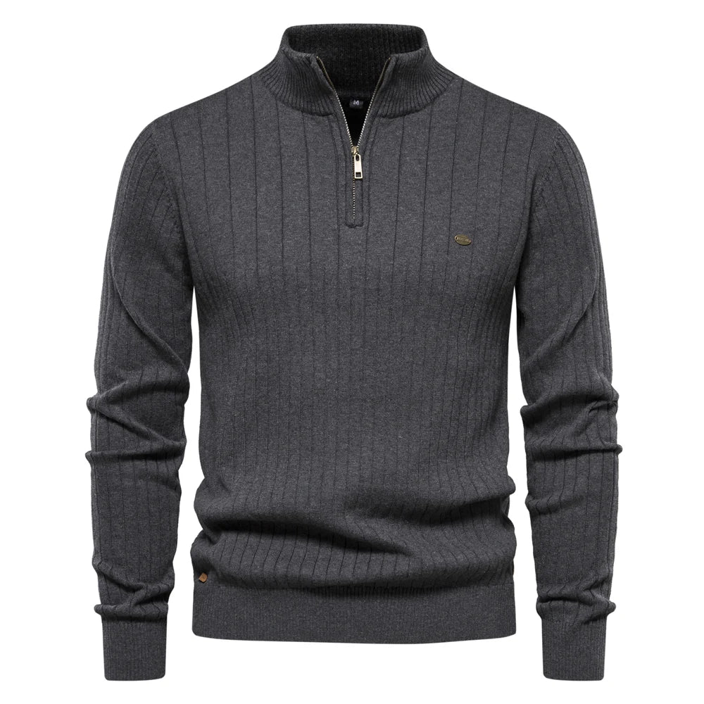 Pull Col Demi-Haut Zippé Tricot Chaud Coupe Moderne