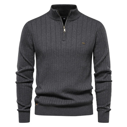Pull Col Demi-Haut Zippé Tricot Chaud Coupe Moderne