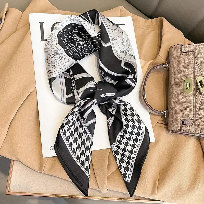 Foulard Carré Femme Satin Imprimé Multi-usage