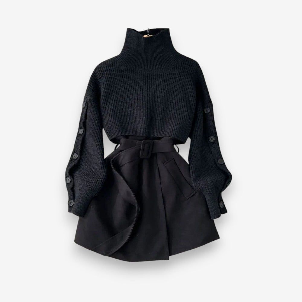 Ensemble 2 Pièces Décontracté Col Roulé Manches Longues Femme - PanierRoyale