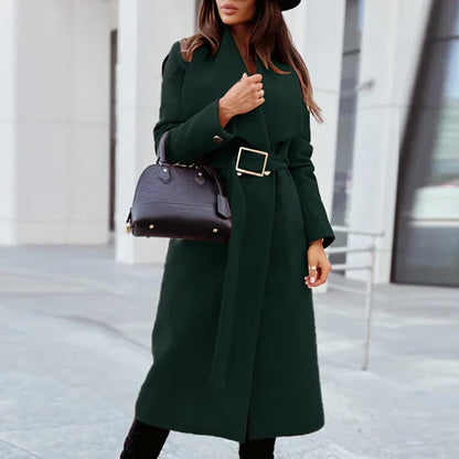 Manteau Femme Hiver Chic à Ceinture Élastique Col Détaché