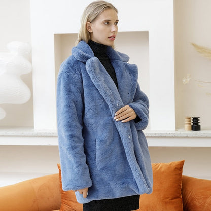 Manteau Femme Mi-Long Hivernal Col Fourrure Synthétique Chauffant