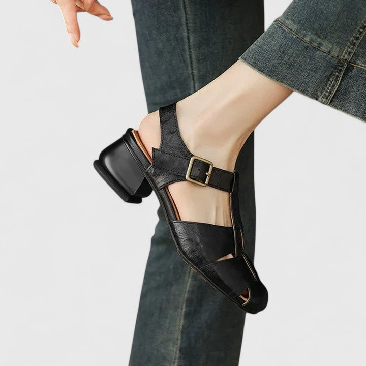 Sandales Femmes Vintage à Bout Ouvert et Talon Bloc