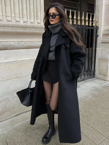 Manteau Femme Noir Chic avec Col Roulé et Manches Longues - PanierRoyale