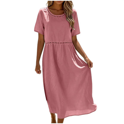 Robe longue Femme Coton Mélangé Coupe Fluide Détails Ajourés