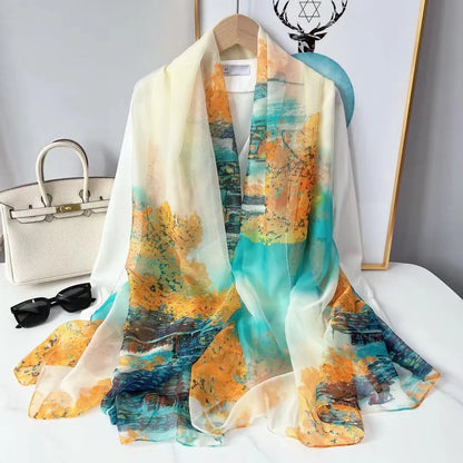 Écharpe en Soie Fleuri pour Femme