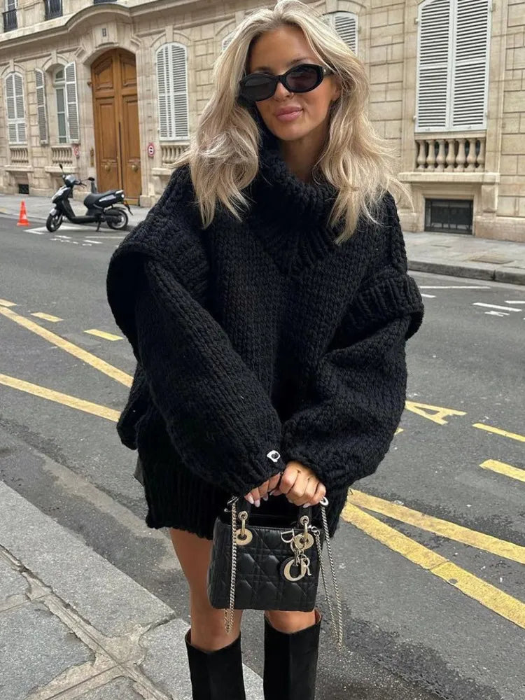 Pull Oversize Femme Grosse Maille Col Roulé - BerlinGlamour