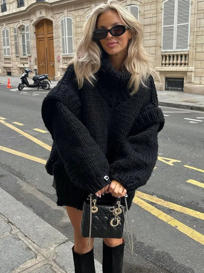 Pull Oversize Femme Grosse Maille Col Roulé - BerlinGlamour