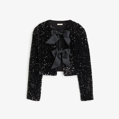 Veste Paillettes Brillante avec Ceinture Élastique