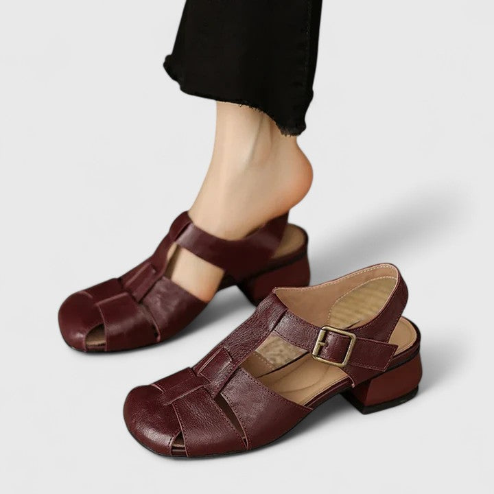 Sandales Femmes Vintage à Bout Ouvert et Talon Bloc