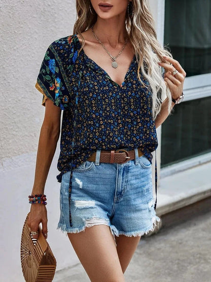 Blouse Élégante Femme - Haut en Soie à Manches Courtes pour Look Chic
