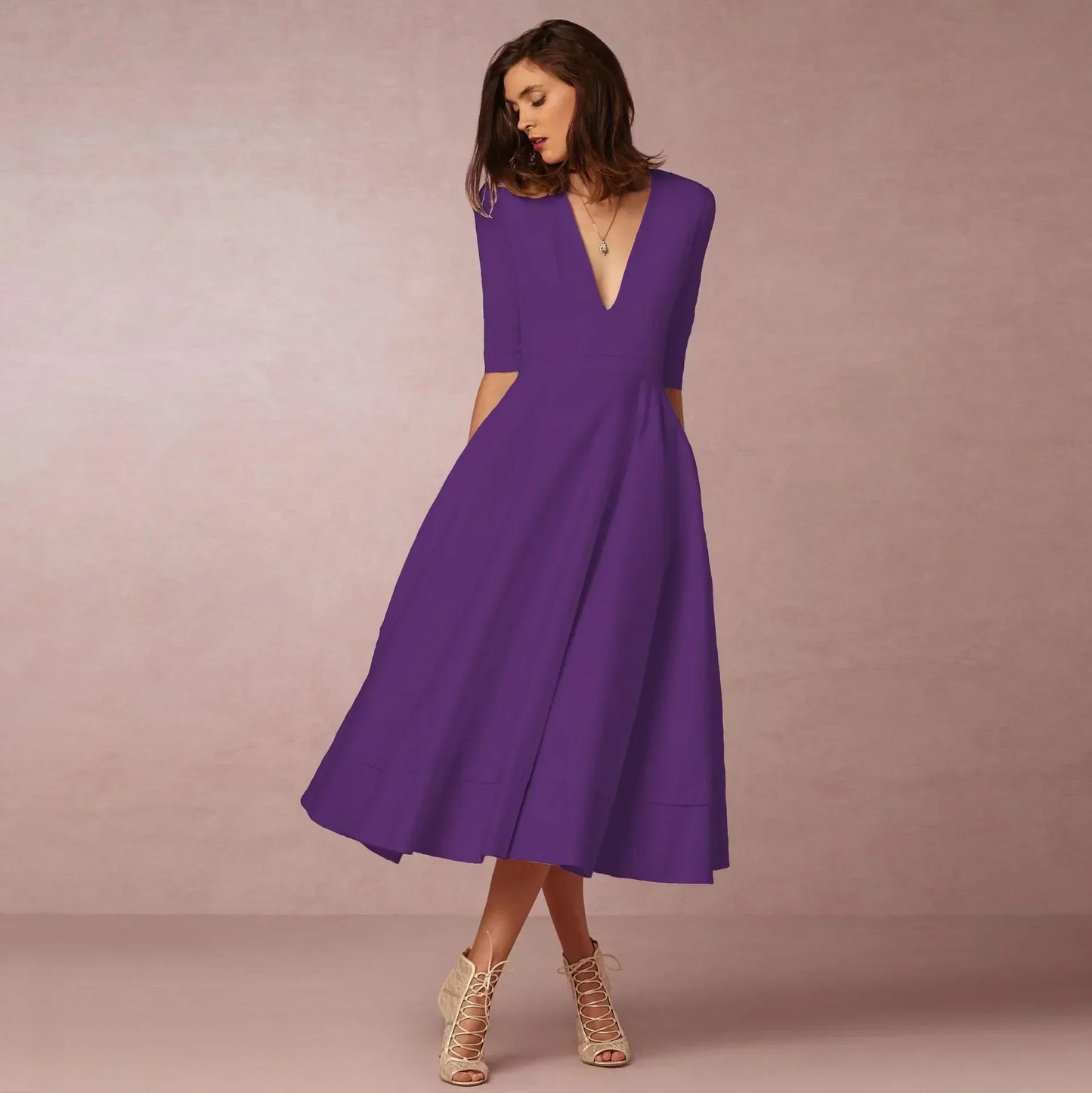 Robe Femme Coton Mélangé Élégante Taille Cintrée