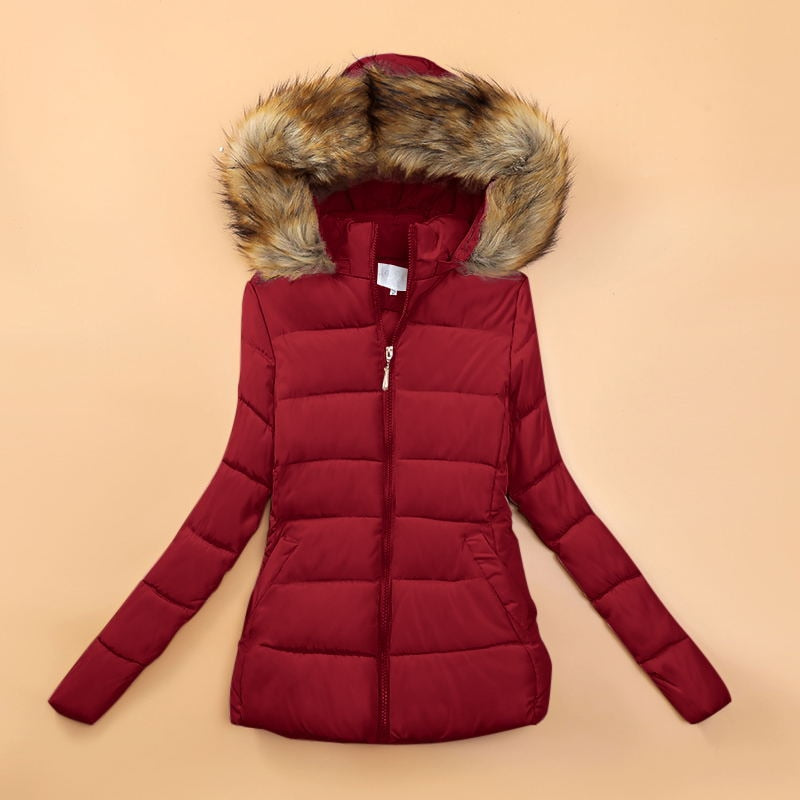 Veste Femme Hivernale Élégante à Capuche avec Col Fourrure Synthétique