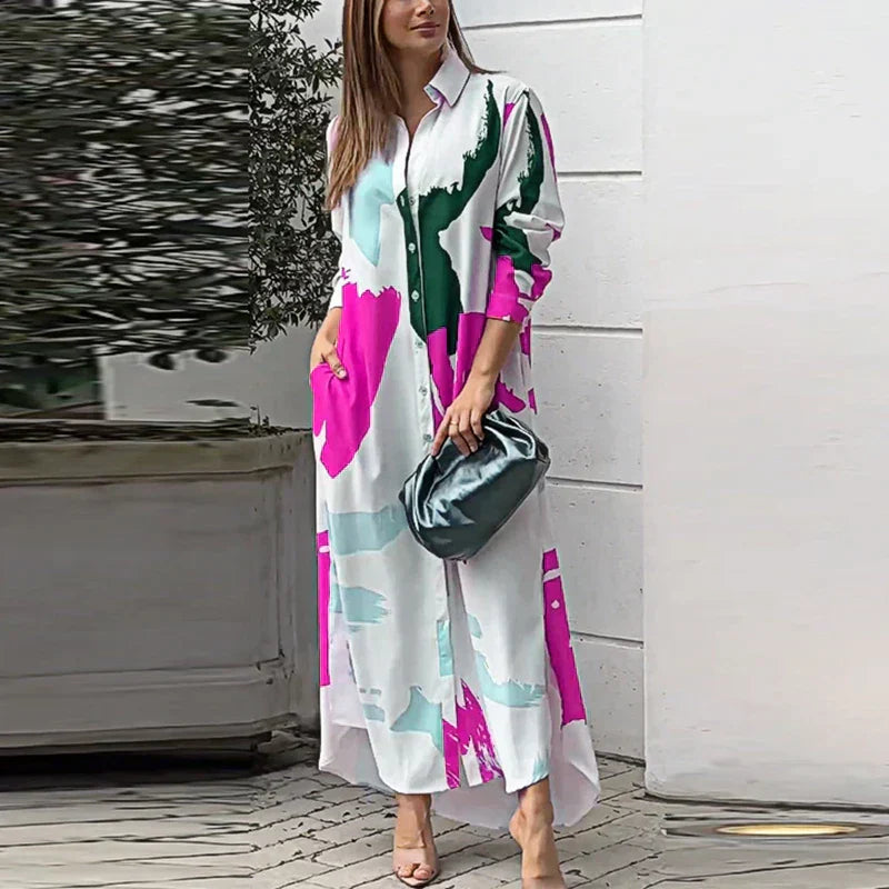 Robe Chemisier Floral Élégante Boutons Devant