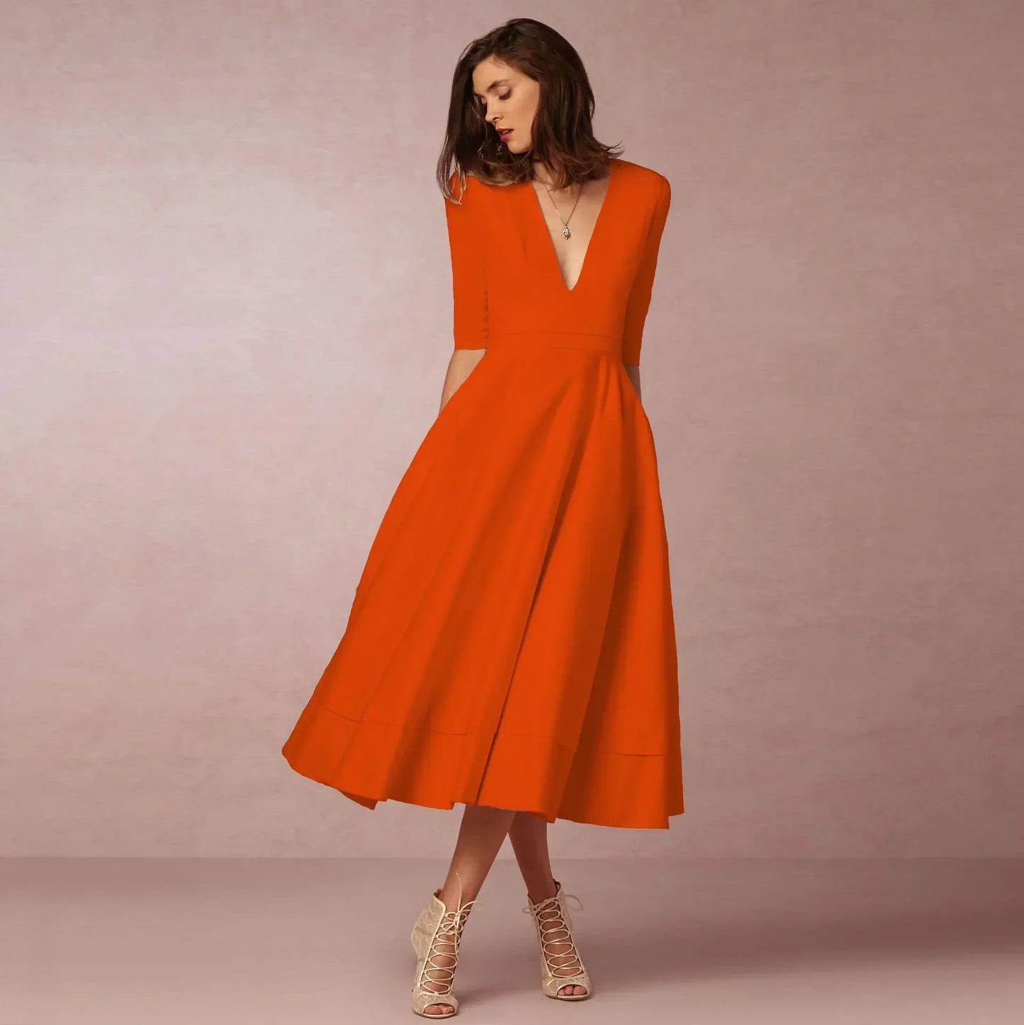 Robe Femme Coton Mélangé Élégante Taille Cintrée