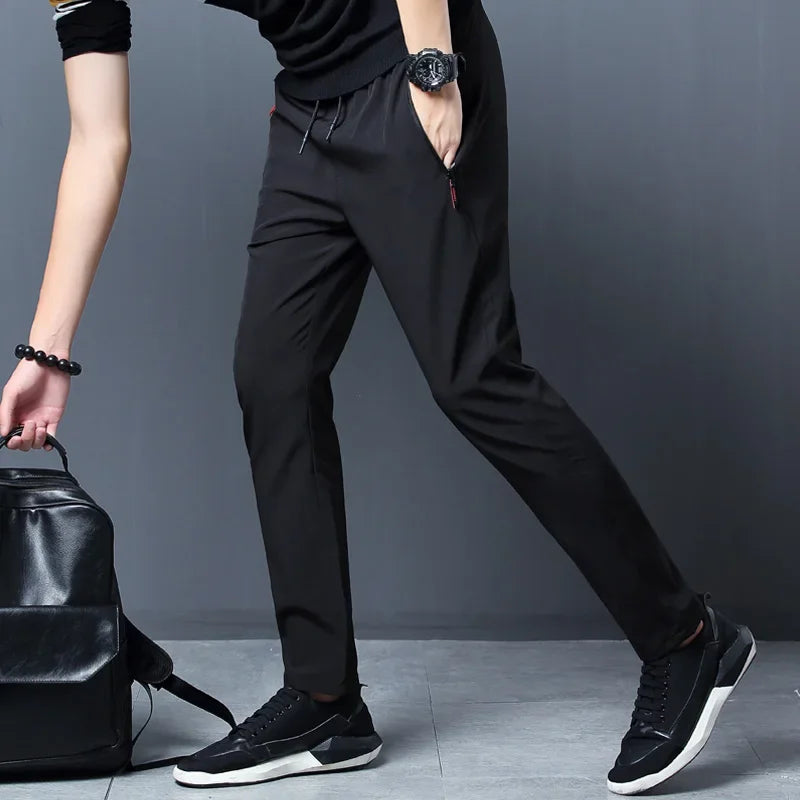 Pantalon Homme Coton Taille Élastique Poches Zippées