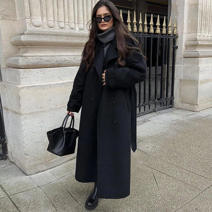 Manteau Femme Long Élégant en Laine pour Hiver