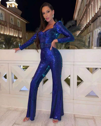 Robe de Soirée Féminine Longue Manches avec Décolleté Profond