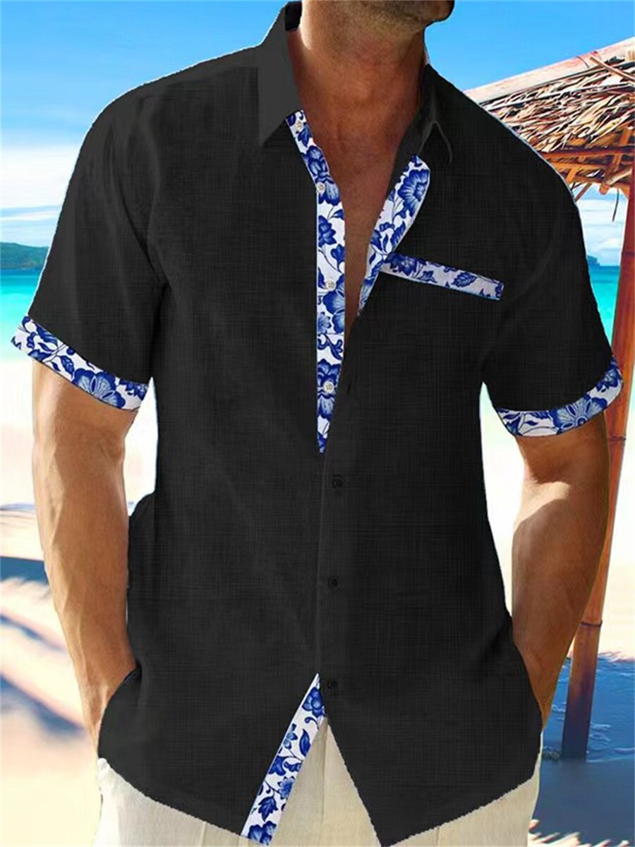 Chemise Homme Coton Manches Courtes Imprimé Floral