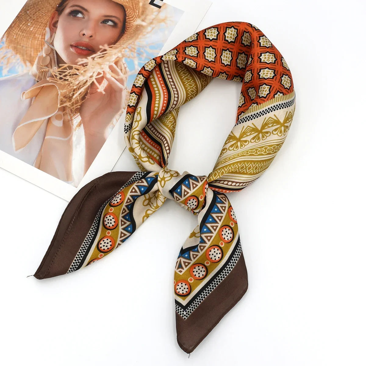 Foulard Carré Femme Satin Imprimé Multi-usage