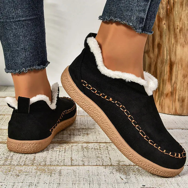 Bottes Femme Chic à Talon Plat avec Doublure Fausse Fourrure