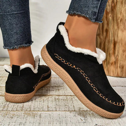 Bottes Femme Chic à Talon Plat avec Doublure Fausse Fourrure