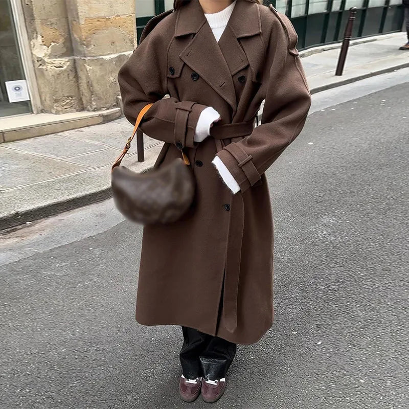 Manteau Femme Long Élégant en Laine pour Hiver