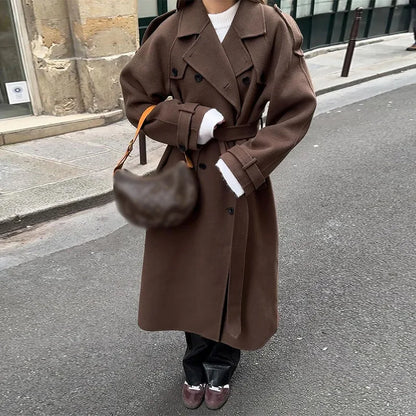 Manteau Femme Long Élégant en Laine pour Hiver