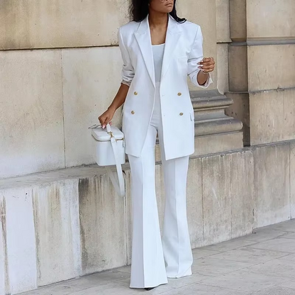 Costume Femme Blanc Élégant Pantalon Taille Libre - PanierRoyale