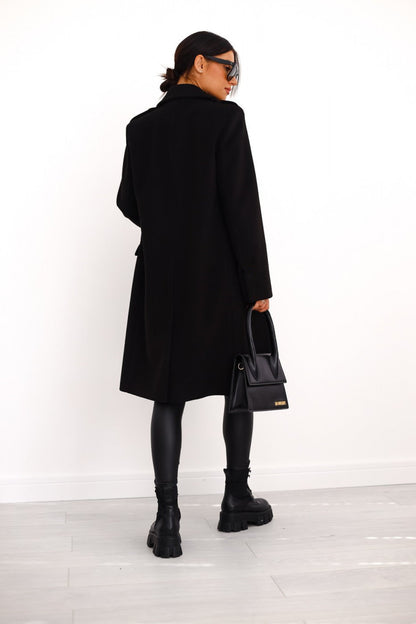 Manteau Long Femme Laine Mélangée Boutons Coupe Élégante