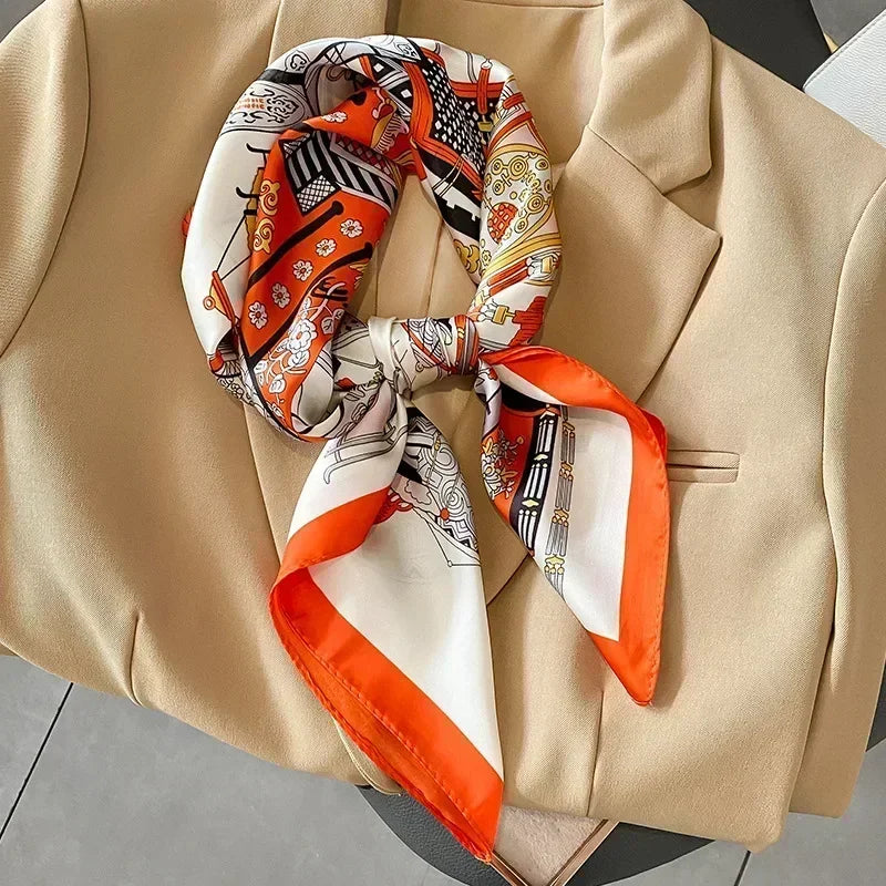Foulard Carré Femme Satin Imprimé Multi-usage