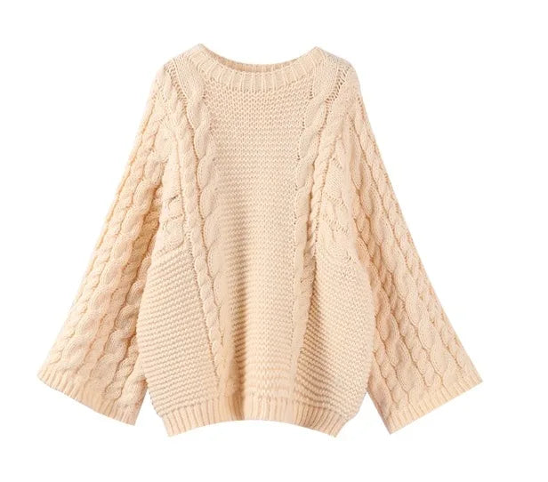 Pull Col Rond Beige Femme Chic