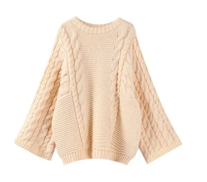 Pull Col Rond Beige Femme Chic