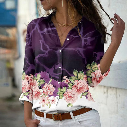 Blouse Femme Été Fleuri Manches Longues Légère