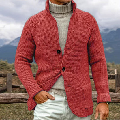 Gilet Homme Brun en Maille avec Col Relevé