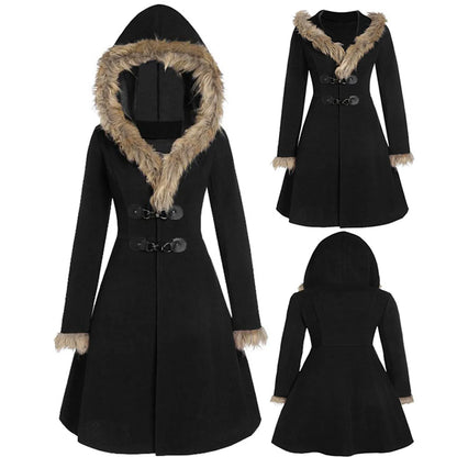 Poncho à capuche Mi-longueur Doux et Chaud