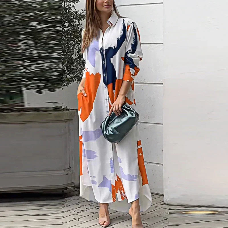 Robe Chemisier Floral Élégante Boutons Devant