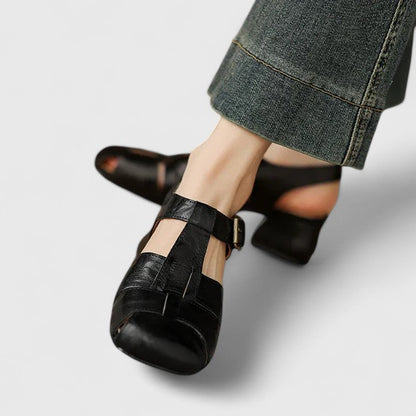 Sandales Femmes Vintage à Bout Ouvert et Talon Bloc