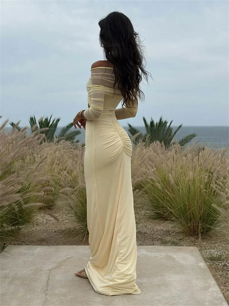 Robe Longue Femme Manches Longues Décolleté Séductrice
