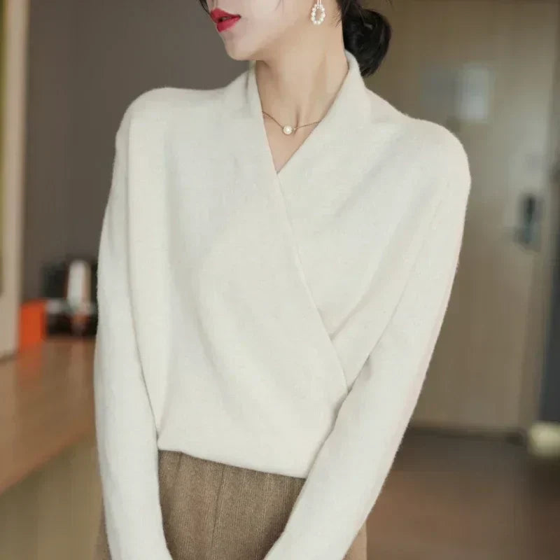 Pull Femme Hiver Col V Doux et Confortable