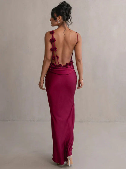 Robe de Soirée Élégante en Satin, Col Décolleté, Manches Longues pour Cérémonie