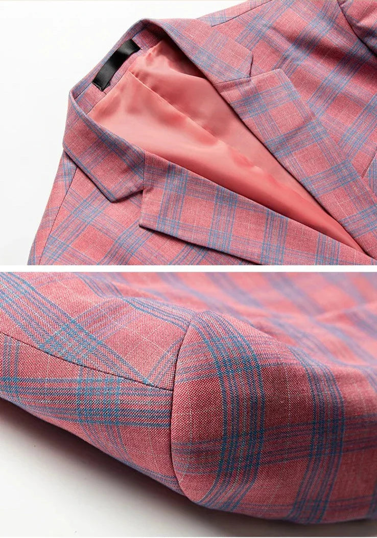Blazer femme rose en carreaux élégant