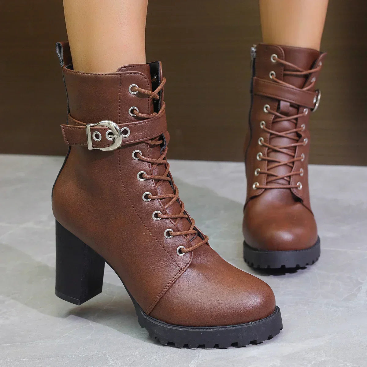 Bottines Femmes à Lacets avec Décoration à Boucle