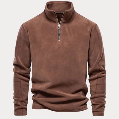 Pull Polaire Brun Homme avec Fermeture Éclair - PanierRoyale