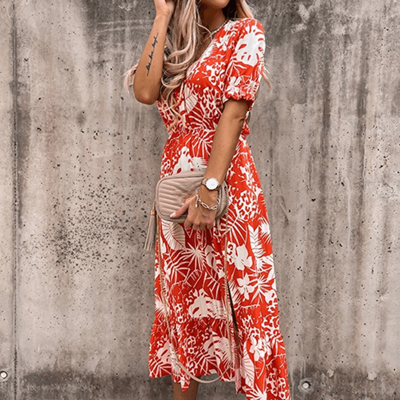 Robe Soirée Élégante Décolleté Plongeant Manches Courtes
